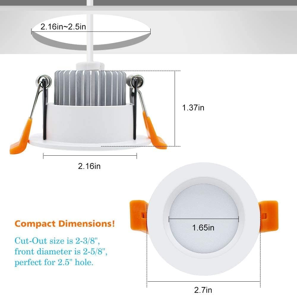 2 Inch LED Downlight, Recessed Lighting Dimmable Ceiling Light, 3W, 5500K Daylight White, CRI80 with LED Driver(35W Halogen Equivalent), 20 Pack