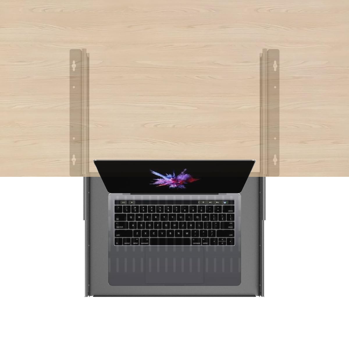 JINGCHENGMEI Sliding Under Desk Laptop Mount Shelf with Air Vents, W 16.3" x D 12" Metal Under Desk Slide Out Tray for Laptop (16 Inch Wide)
