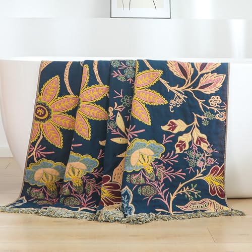 STASOPTK Boho Cotton Throw Blanket - Ultra-Soft Rustic Quilt for Bed, Home Decor & Travel - Large 90"x98" Muslin Blanket - All-Season Lightweight Bedspread & Throw for Women & Moms