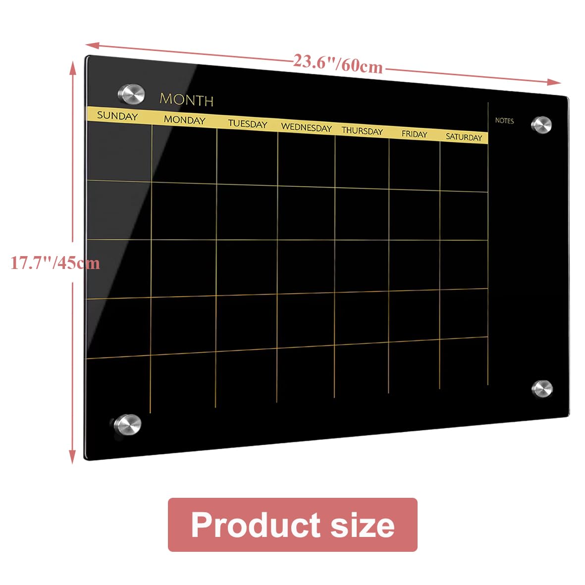 Glass Dry Erase Whiteboard,Monthly Calendar Whiteboard,18" x 24",Frameless Glass White Board for Home,School,Office,Blace Surface(GlassA-BK-4560)
