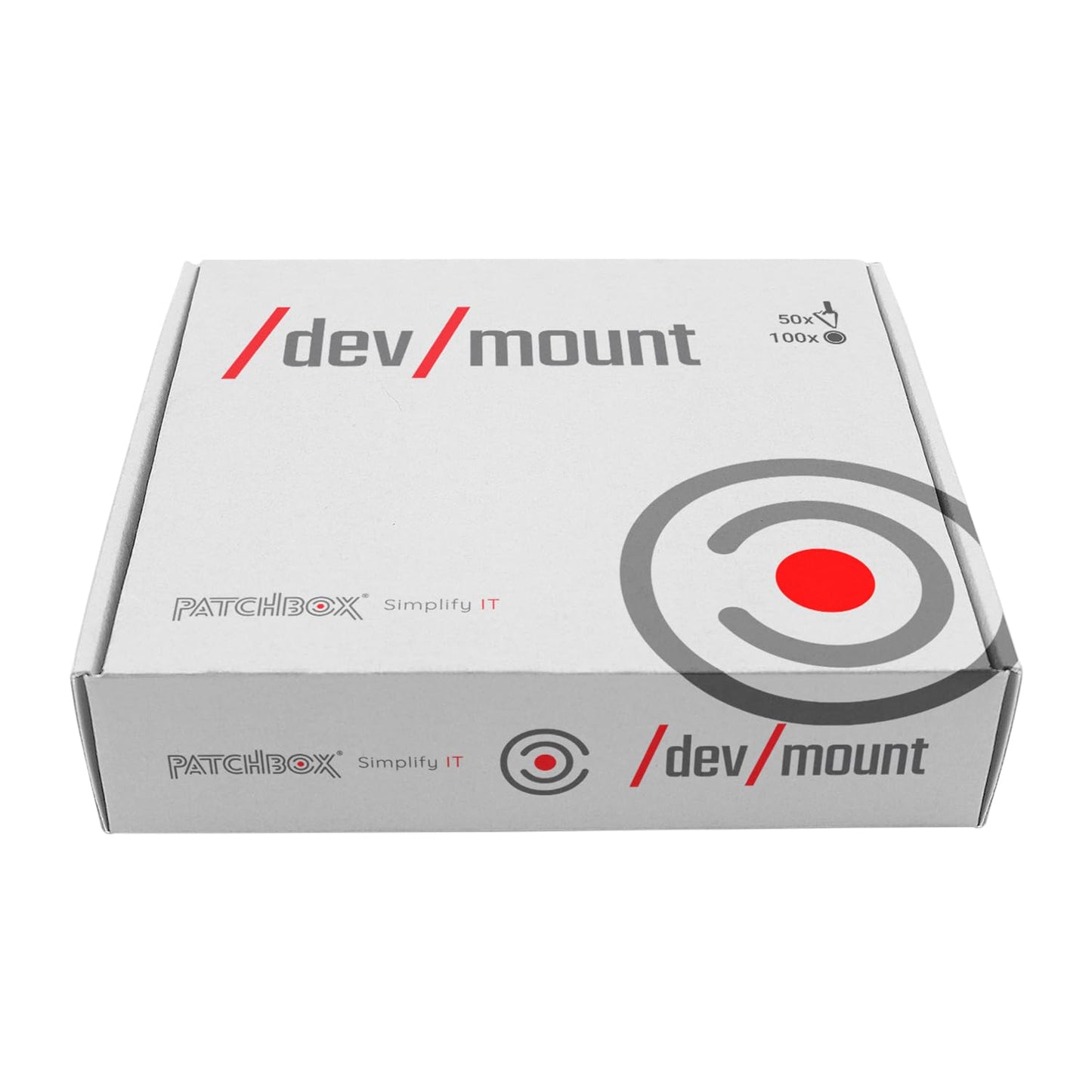 PATCHBOX/dev/Mount - Toolless Installation Cage Nut Alternative Device Mount Screws for Patch Panels, Computer Cabinets, Servers, and Network Racks - for 19” Rails, Supports 15kg - 50-Pack