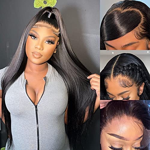 Miss Flower 22 Inch Straight 13x4 Lace Front Wig - 250% Density Human Hair - Pre-Plucked with HD Transparent Lace - For Black Women