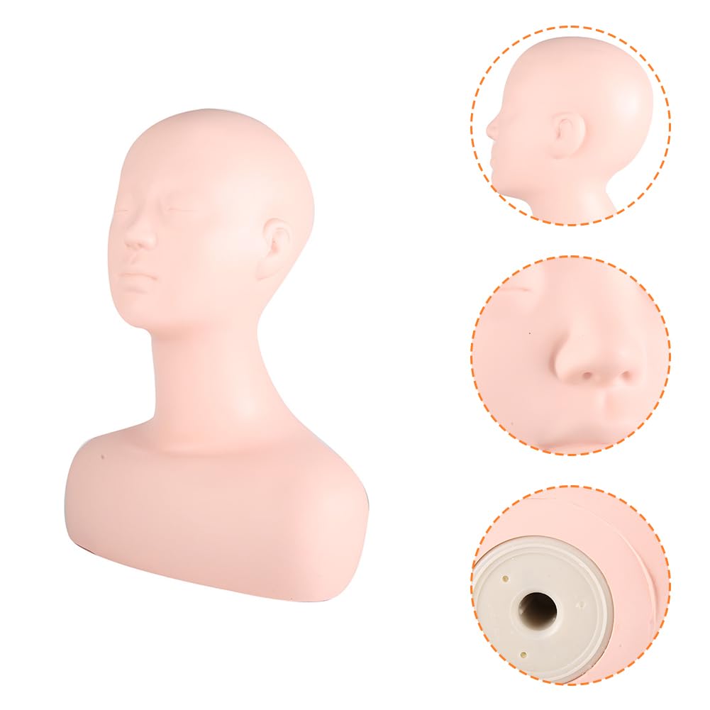 Lwuey Multi Function Makeup Practice Model, Esthetics Soft Mannequin Head with Shoulders Massage Wig Hat Display Silicone PVC Skin Texture Facial Practicing for Salons Cosmetology School Students