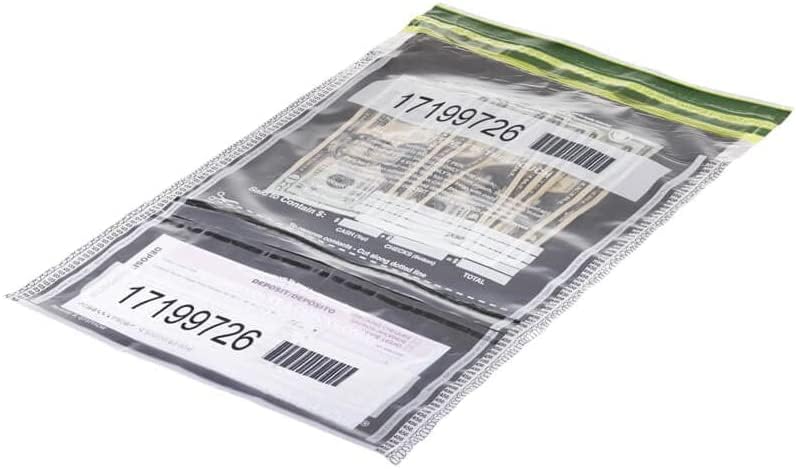 ControlTek SafeLok 10" x 15", Clear,Vertical Twin Deposit, 100 Bags, Tamper-Evident Deposit Bags for Cash Handling, Moisture, Heat and Cold Sensitive Ink, Tear-off receipt + Large Barcodes 585092
