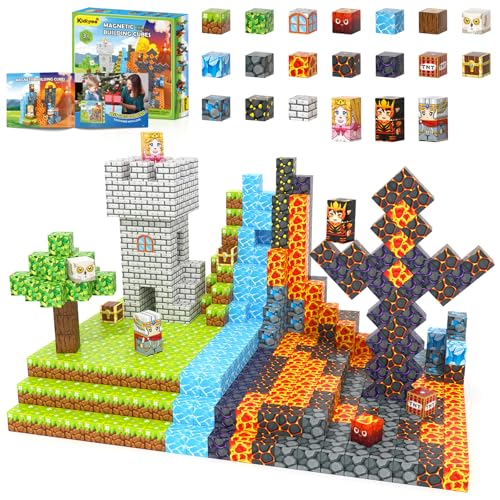 100PCS Magnetic Blocks -Build Mine Magnet World Forest & Lava Set, Magnet Building Toys for Kids Ages 5-7, STEM Sensory Toddler Toys for 3+ Year Old Boys & Girls, Creativity Birthday Gifts for Child