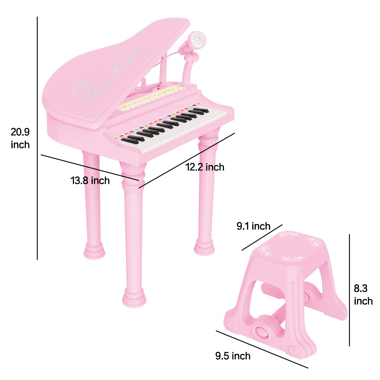 Kids Piano Keyboard Toy, Toddler Electronic Musical Instrument Educational Toy with Microphone, Multiple Sounds, Record Playback, Lights & Stool, Birthday Gift for 3 4 5 6 7 Years Old Girls