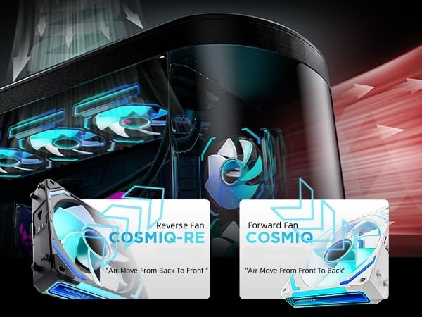 AsiaHorse COSMIQ-RE-Black 120mm Case Fan, Infinity Mirror FDB Reverse Fan with 5V 3-PIN Connector and Small Controller, Daisy Chain PWM PC RGB Fans for Cases CPU Liquid Coolers, 3Pack
