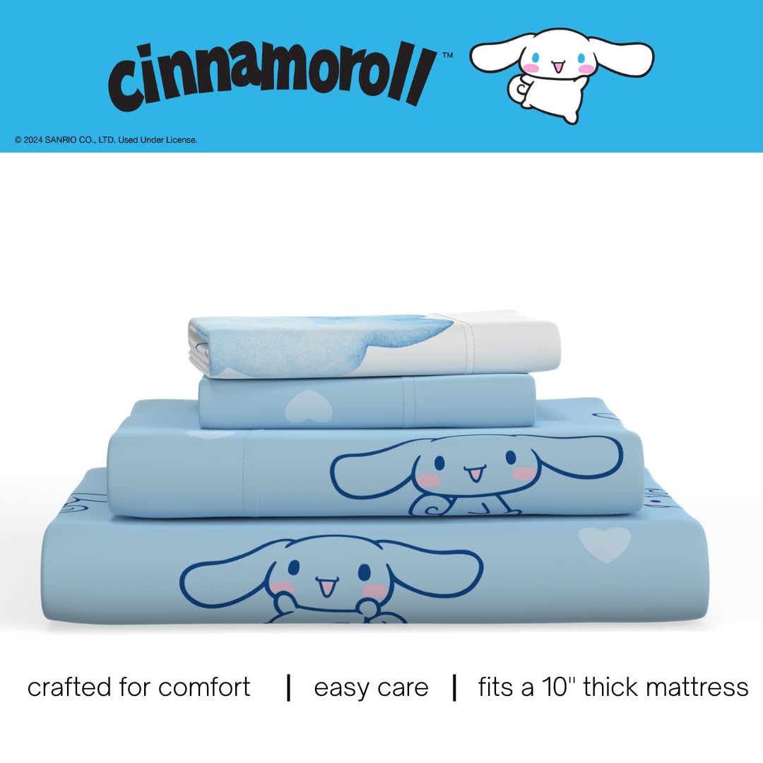 Cinnamoroll Bedding Super Soft Cozy Microfiber 3 Piece Twin Sheet Set, (Officially Licensed Product) by Franco