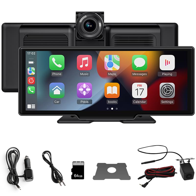 SINOVCLE Carplay Screen for Car,10.26" IPS Screen With 4K Dash Cam, Wireless CarPlay & Android Auto, Voice Control, Bluetooth, Mirror Link, GPS Navigation