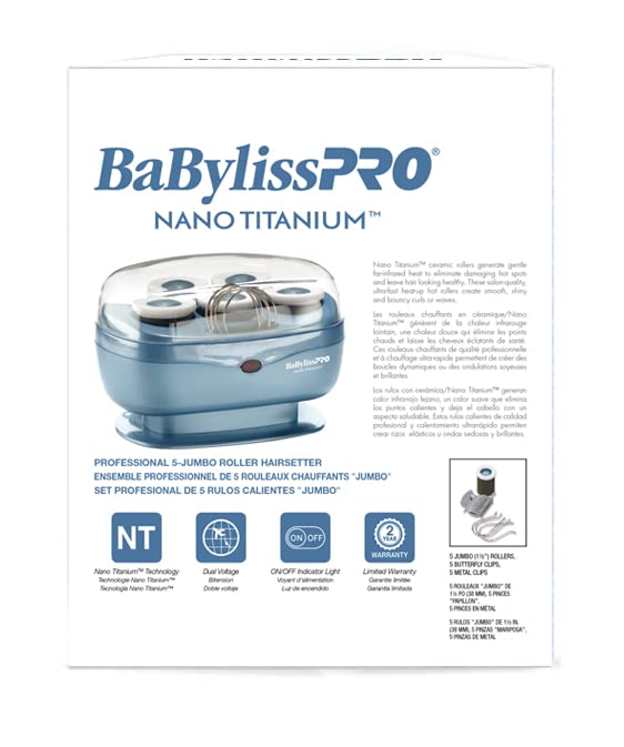 BaBylissPRO Jumbo Hot Rollers, Nano Titanium Hair Styling Tools & Appliances, 5 Count (Pack of 1) BABNTTS7