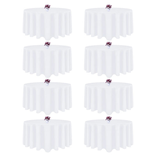 8 Packs Round Tablecloth 90 Inch White Table Cloth for Circle Tables, Washable Polyester Fabric Tablecloths, Wrinkle Resistant Table Cloth Round Cover for Wedding Party Banquet Dining