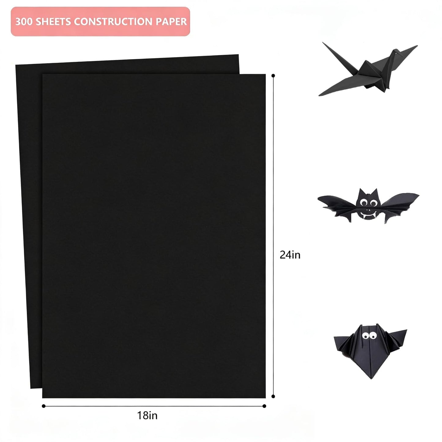 300 Sheets Arts Craft Paper for Drawing 18” x 24” Black Construction Paper for Art Project Supplies, Standard Weight
