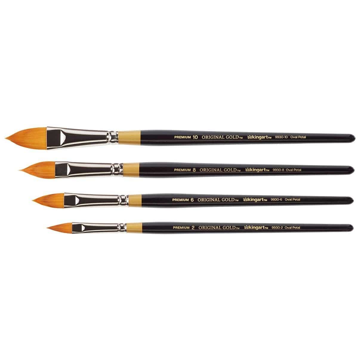 KINGART Original Gold 9930 Series, Golden Taklon Oval Floral Petal Artist Brush (Set of 4) Black, B-100