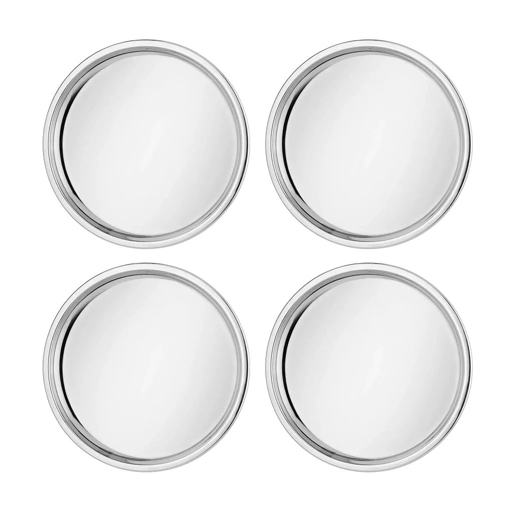 Ahimsa Stainless Steel Plates - 9" Round Classic Stainless Steel Kids Plates, Non Toxic Plate, Camping Plate, BPA Free & Dishwasher Safe (Set of 4)