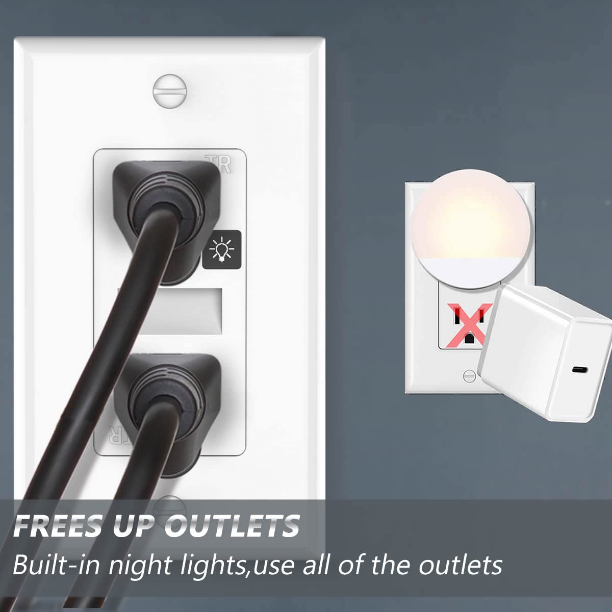 SOZULAMP White Outlets Receptacles with Night Light,Electrical Tamper Resistant Wall Outlet 15 Amp 125Volt, Nightlight Wall Outlet with Covers Wall Plate(10 Pack)