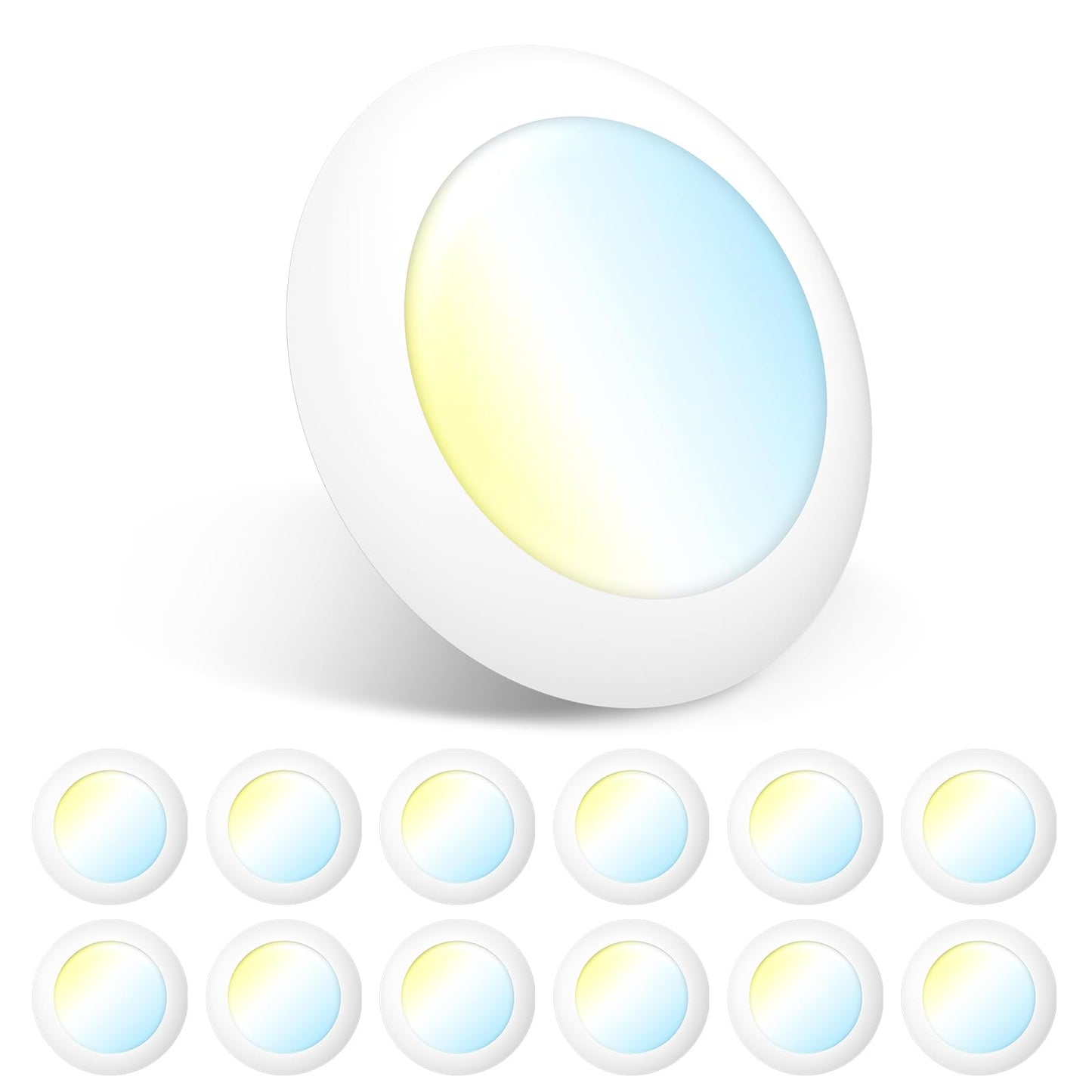 Amico 12 Pack 5/6 Inch LED Disk Lights, Dimmable Flush Mount Ceiling/Recessed Disc Lights, 2700K/3000K/4000K/5000K/6000K Selectable, 15W=110W, 1050LM, Low Profile Surface Mount Can Light, ETL&FCC