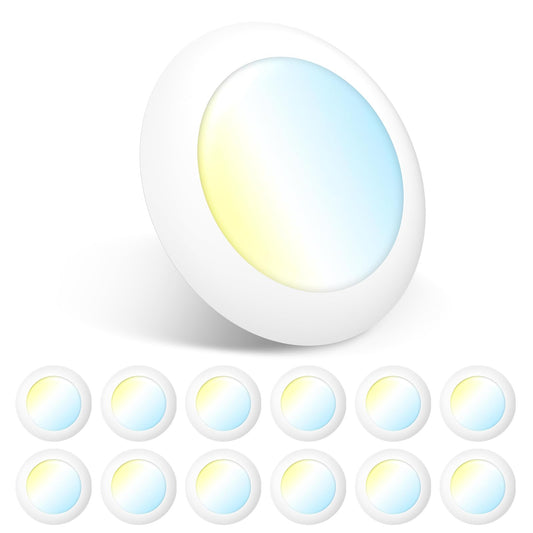 Amico 12 Pack 5/6 Inch LED Disk Lights, Dimmable Flush Mount Ceiling/Recessed Disc Lights, 2700K/3000K/4000K/5000K/6000K Selectable, 15W=110W, 1050LM, Low Profile Surface Mount Can Light, ETL&FCC