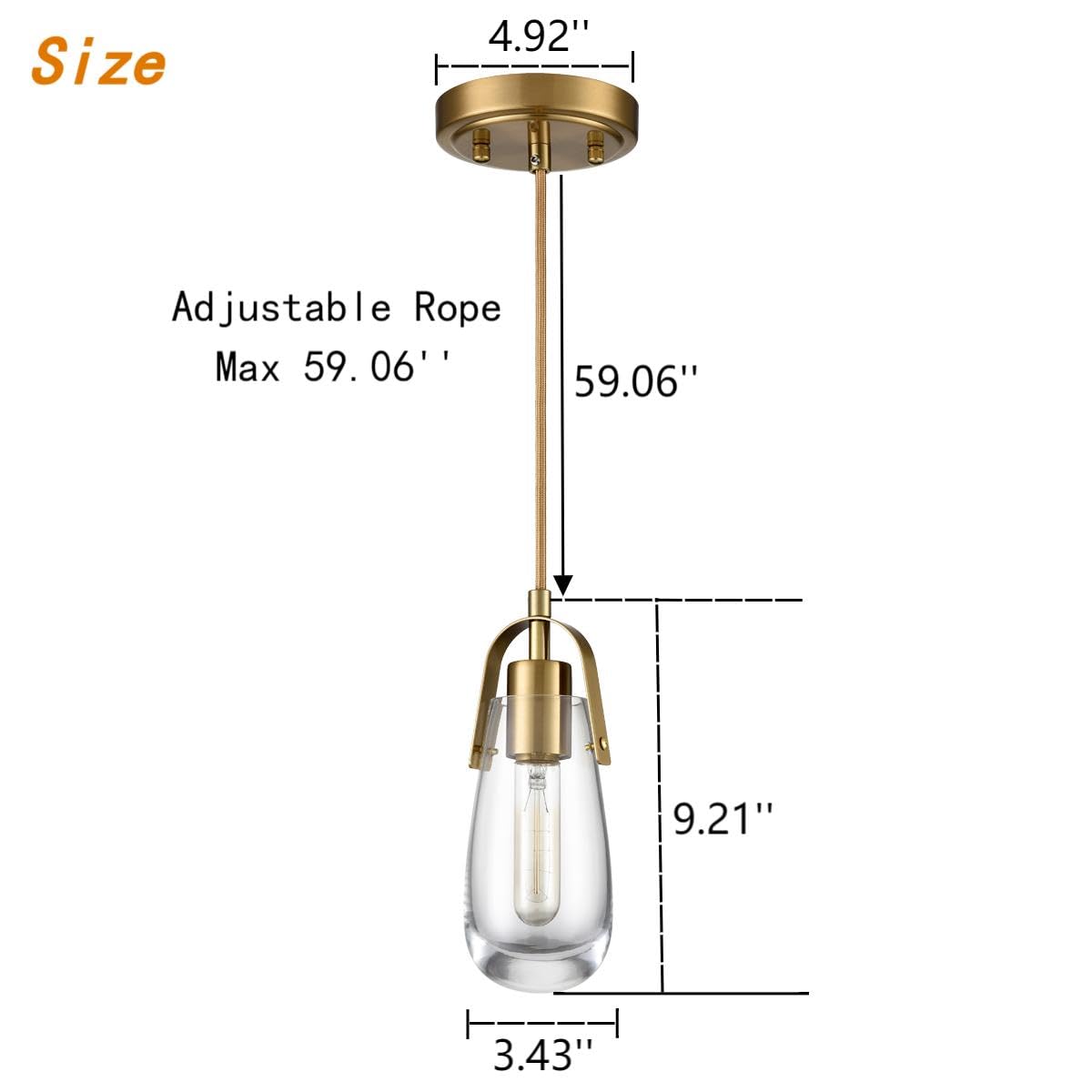 DEYNITE Industrial Home Pendant Light Fixtures Brass Hanging Light with Clear Glass for Kitchen Island