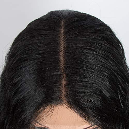 DÉBUT Lace Front Wigs 30 inches Water Wave Super Long Synthetic Wigs with Baby Hair Heat Resistant 240g 6 inches Lace Parting 150% Density (Natural Black)