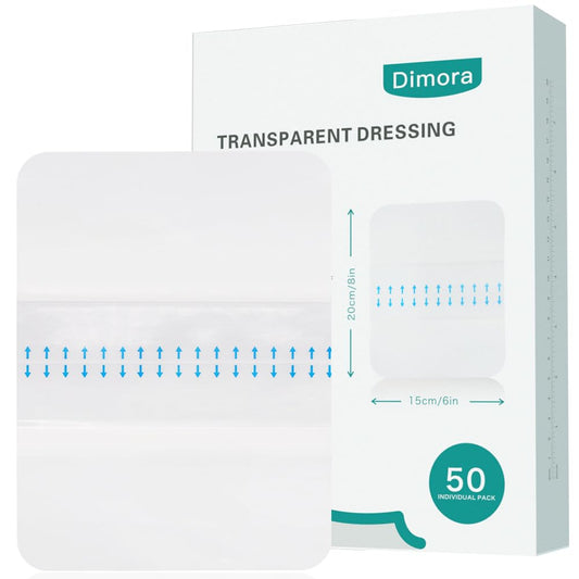 Dimora Waterproof Transparent Film Dressing, Large Clear Wound Bandages 6x8 inch 50 Pack, Post Surgical Skin Protector, Adhesive Medical Pad for Swimming,Showering,Tattoo Aftercare,IV Fixing