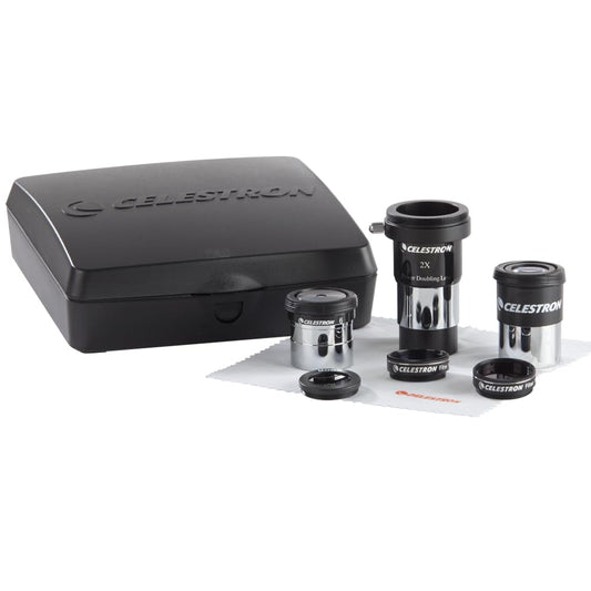 Celestron 8 Piece Telescope Accessory Kit – Eyepieces, 2X Barlow Lens, Colored Filters, Moon Filter and Sturdy Carry Case