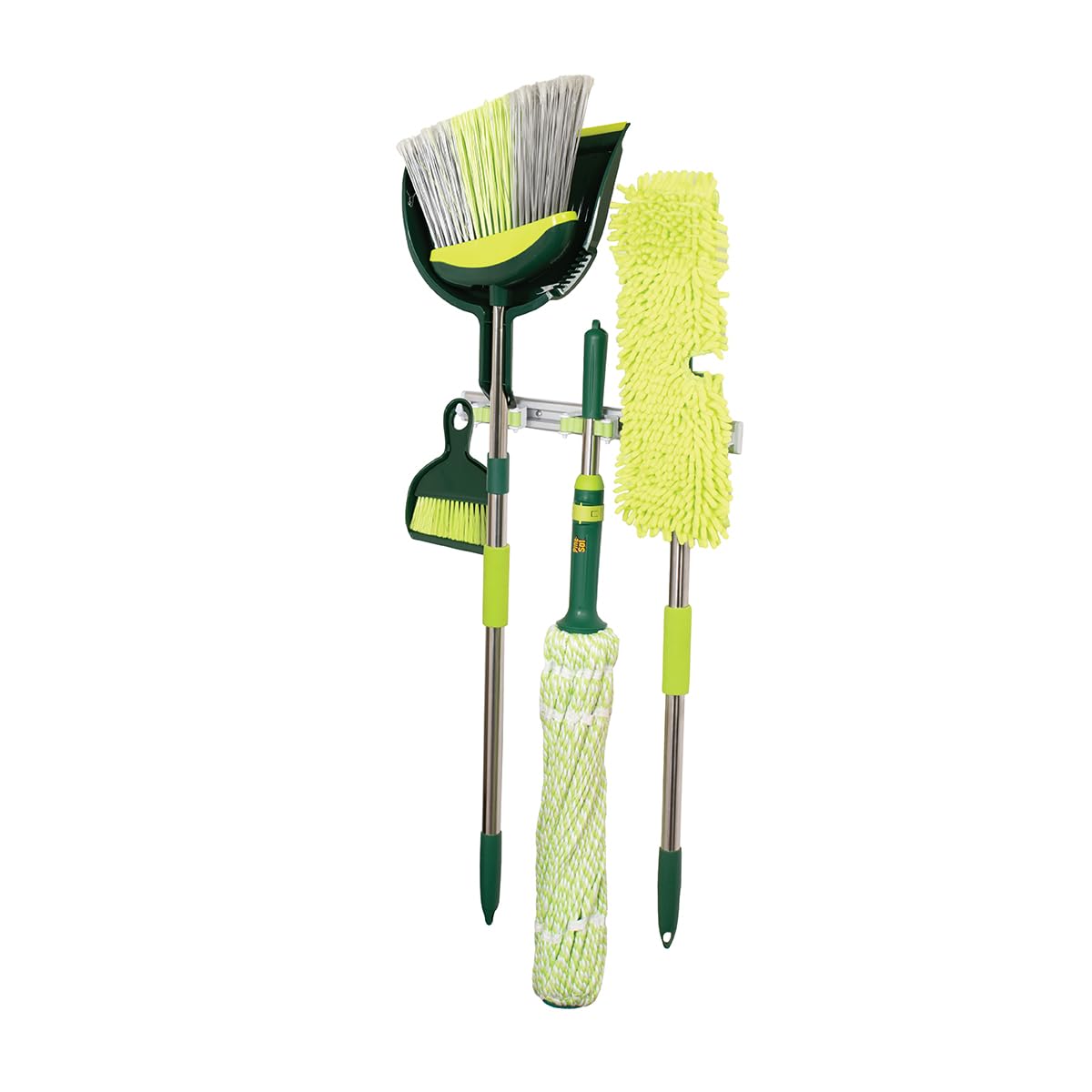 Pine-Sol Broom & Mop Cleaning Set - All-in-One Floor Cleaning Kit with Angled Broom and Dustpan, Twist & Microfiber Mops, Mini Dustpan with Brush, and Wall Mount Storage Rack - 7 Pieces