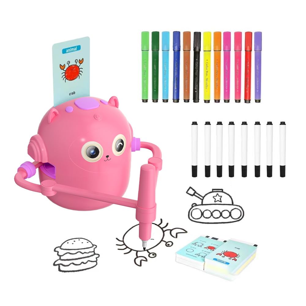 TREEFIA Drawing Robot for Kids, Interactive Educational Drawing Robot, Magic Painting Robot Toy with 100 Word Cards & 16 Color Pens for Girls and Boys Age 3+ (Pink)