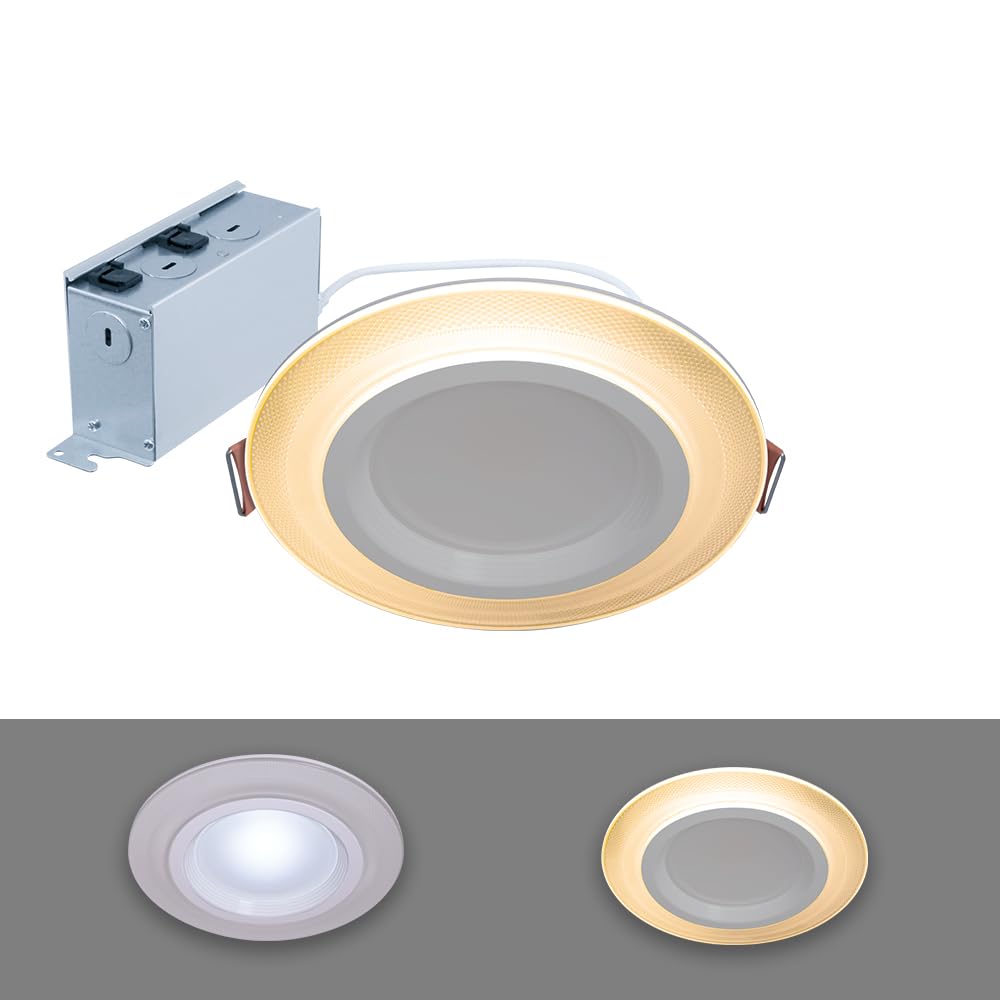 HALO RL 6 in Recessed LED Canless Dual Mode Night Light and Downlight, 1000 Lumens, Selectable CCT 2700K-5000K, Dim to Warm Technology, Matte White - RLNL6109FSD2W1EWHDM