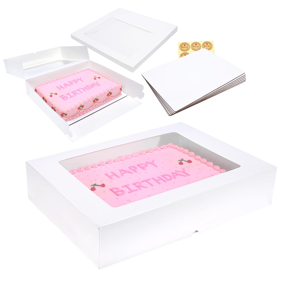 Huoshange 6 Pack 19x14x4 Inch Auto-Popup Large Rectangle Cake Boxes with Thick Cake Boards, Half Sheet Bakery Boxes for Pastry Baking,Cupcake,Muffins & Pie