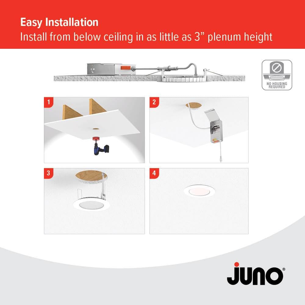 Juno LED Recessed Lights 4 Inch Round Baffle Wafer Downlight, 5-in-1 Switchable White Color Temperature, Adjustable Brightness, 120 Volts, 4-Inch Flat Trim, 6 Pack, Matte White