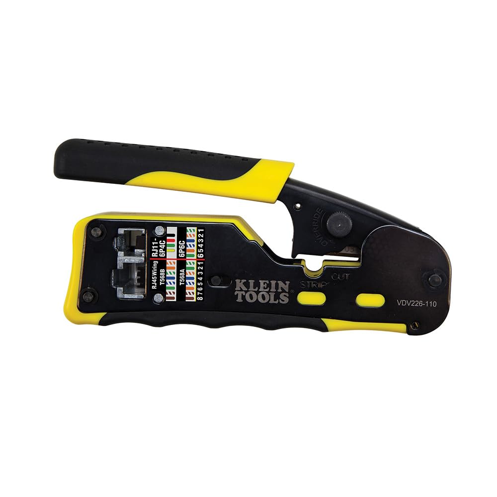 Klein Tools 80024 Ratcheting Data Cable and RJ45 Crimp Tool with CAT6 Plug 50-Pack, Pass Thru Installation Tool Kit