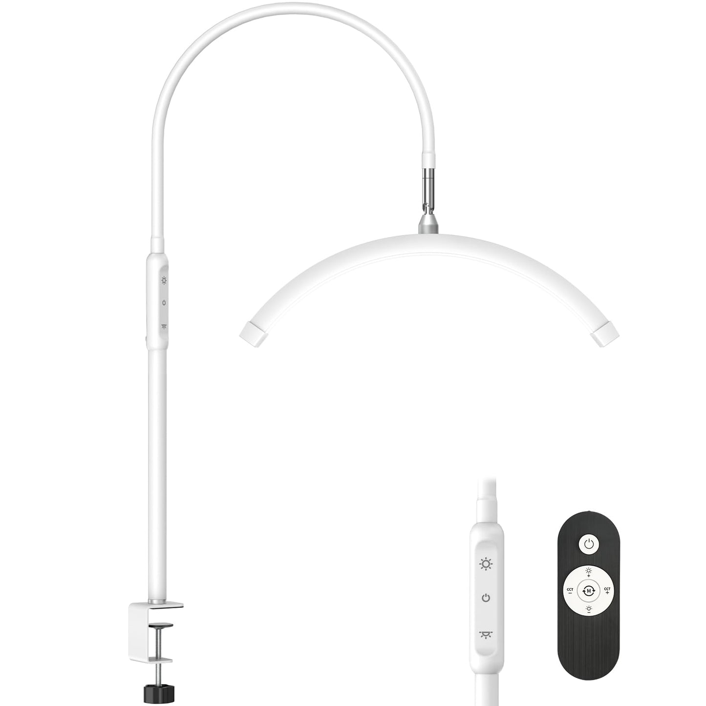 Mznoo Half Moon Light with Clamp, LED Manicure Table Lamp, Desk Lamp for Nail Desk, Eyelash Extensions, Skincare and Tattoo, 5 Brightness Levels and 5 Color Modes, Remote Control (White)