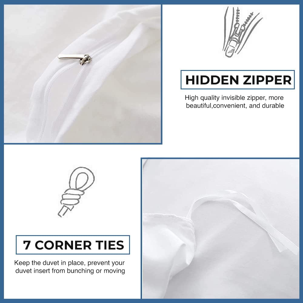 Bluemoon Homes White Duvet Cover Queen Full Size 1000 Thread Count 100% Egyptian Cotton Long Staple Quilt Cover Silky Soft, Breathable with Hidden Zipper Closure and 7 Corner Ties 1 Piece Duvet Cover