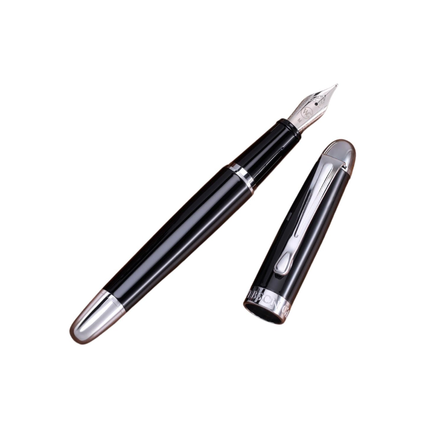 'The Boss' Black Executive Fountain Pen, Ultra Smooth Polished Resin, Premium Chrome Accents, Steel Nib, Easy Refill Ink Piston Converter, No Bleed No Smudge, Fits Our Instant Insert Ink Cartridges