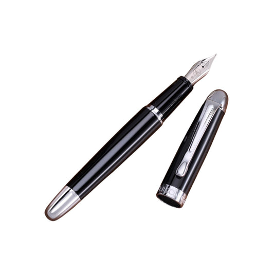 'The Boss' Black Executive Fountain Pen, Ultra Smooth Polished Resin, Premium Chrome Accents, Steel Nib, Easy Refill Ink Piston Converter, No Bleed No Smudge, Fits Our Instant Insert Ink Cartridges