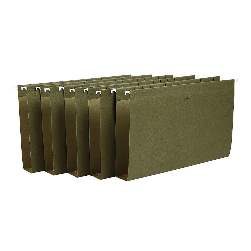 Staples Hanging File Folders, Letter Size, 2" Expansion, 1/5‑Cut Tabs, Standard Green – Durable Everyday Filing, 25‑Pack