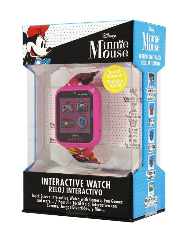 Accutime Kids Disney Minnie Mouse Pink Educational, Touchscreen Smart Watch Toy for Girls, Boys, Toddlers - Selfie Cam, Learning Games, Alarm, Calculator, Pedometer and More (Size: 40mm)