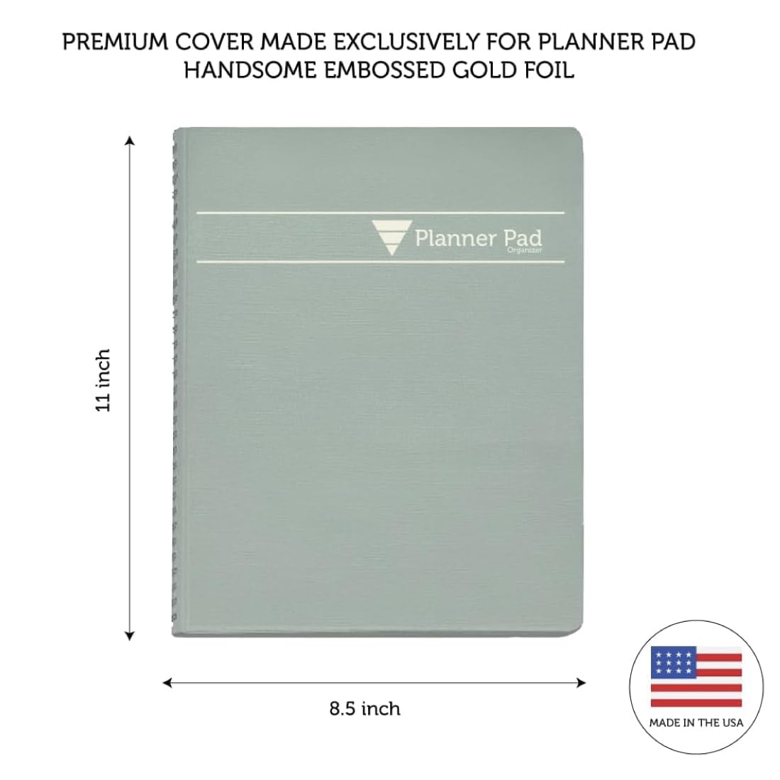 Planner Pad Spiral Bound July 2026 – June 2027 / Academic Year 8 1/2" x 11" 3-Tier Funnel Down 12 Month Large Size Organizer, Greenish Grey Cover/Soft Green Ink