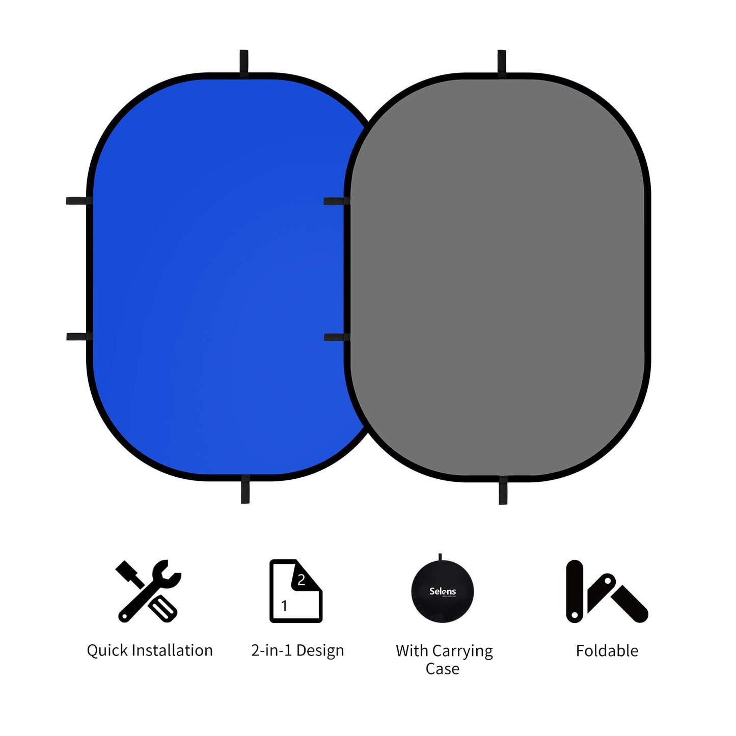 Selens Pop Up Backdrop Collapsible Background 2-in-1 Backdrop with Carry Bag, for Photo Studio Portrait Video Conference Vlog YouTube Live Streaming,Blue Grey, 39x59/1x1.5m