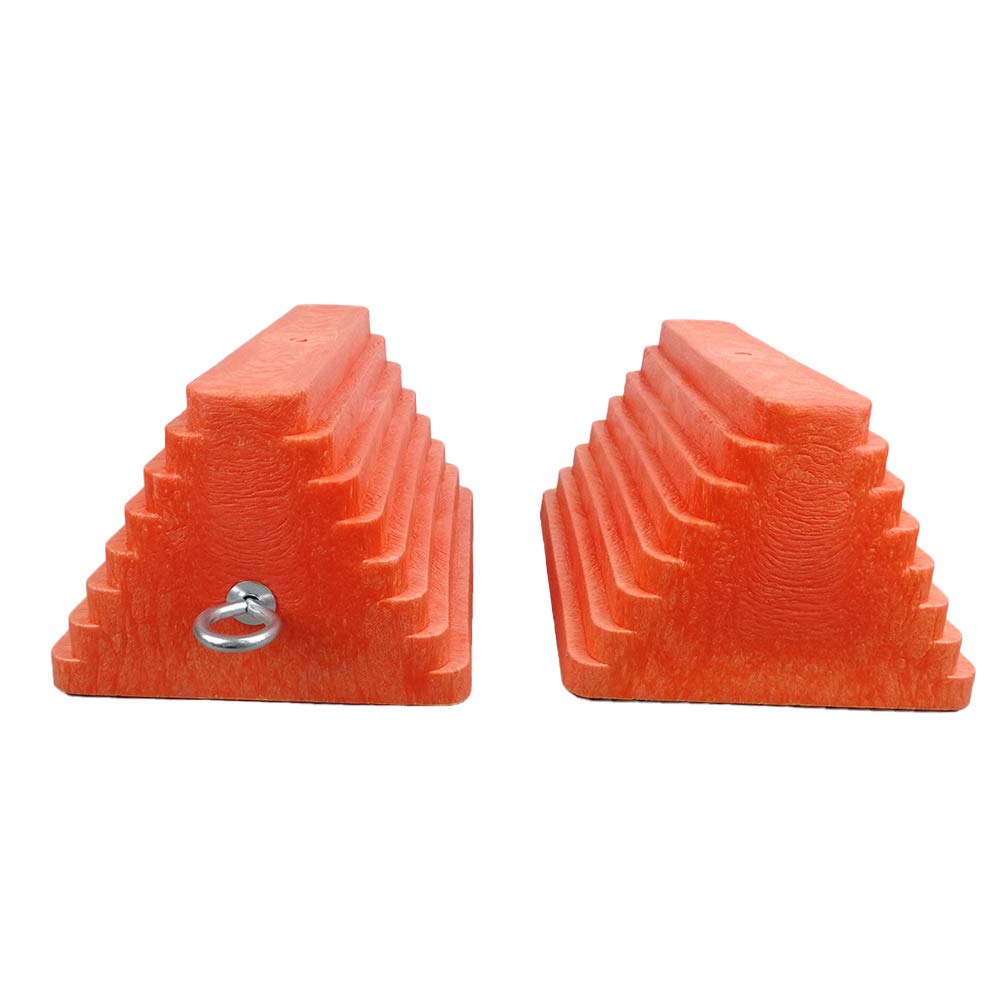 ROBLOCK 2 Pack Wheel Chocks Heavy Duty Orange with Eyebolt for Travel Trailer, 10" Length x 8" Width x 5.7" Height