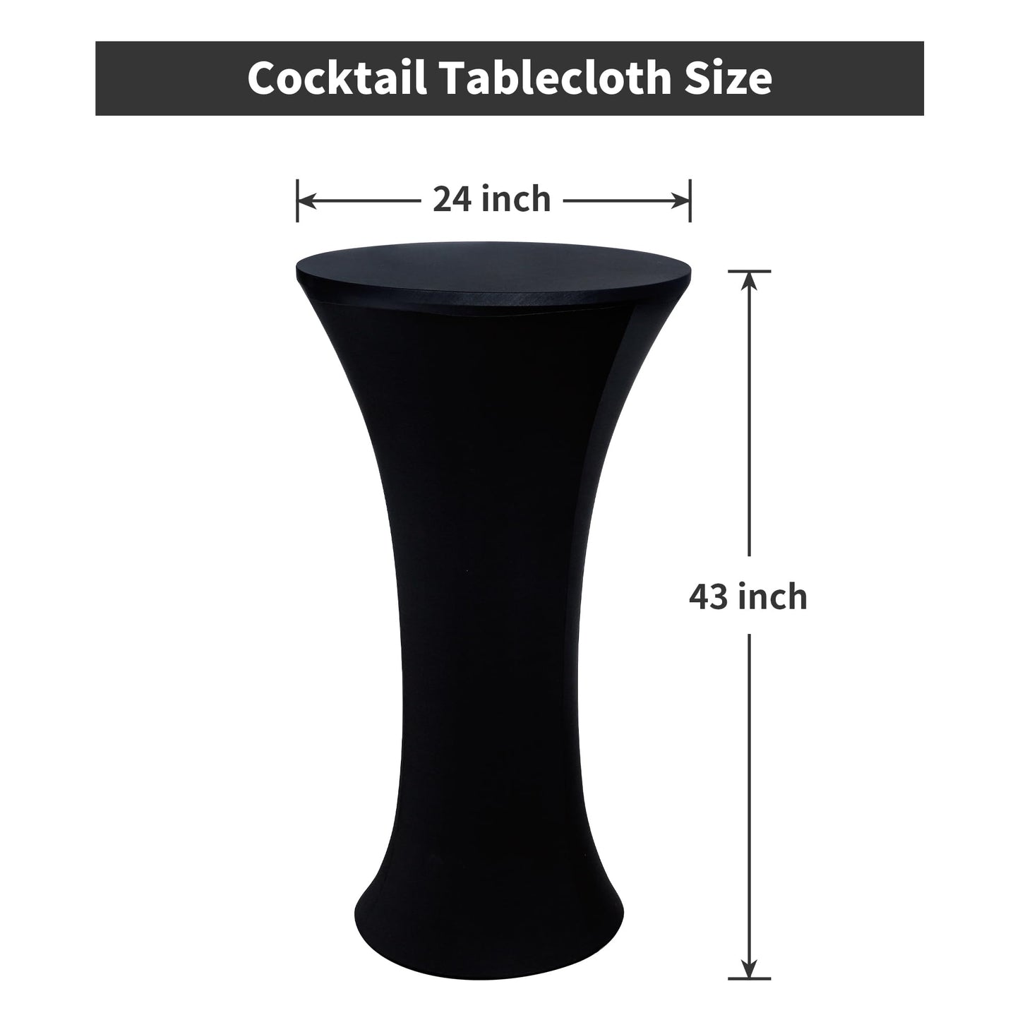 Wolkemer 4PCS 24x43 Inch Black Round Cocktail Tablecloth Fitted Highboy Stretch Cocktail Table Cover for Banquet Bar Party Pub Wedding Indoor Outdoor