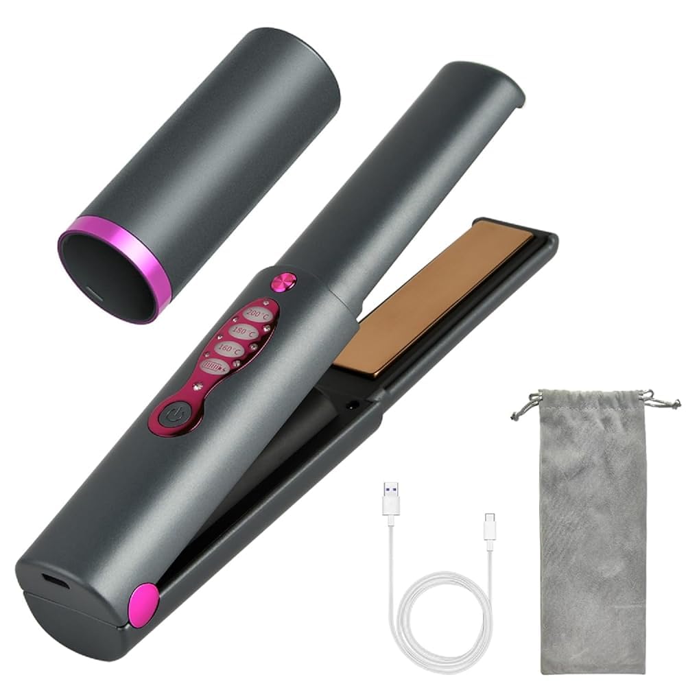 Portable Hair Straightener Cordless with Safety Lid，Fast Heating Flat Iron，Cordless Hair Straightener 2 in 1 for Straightening and Curling, 5000mAh Battery Operated Curling Iron for Travel