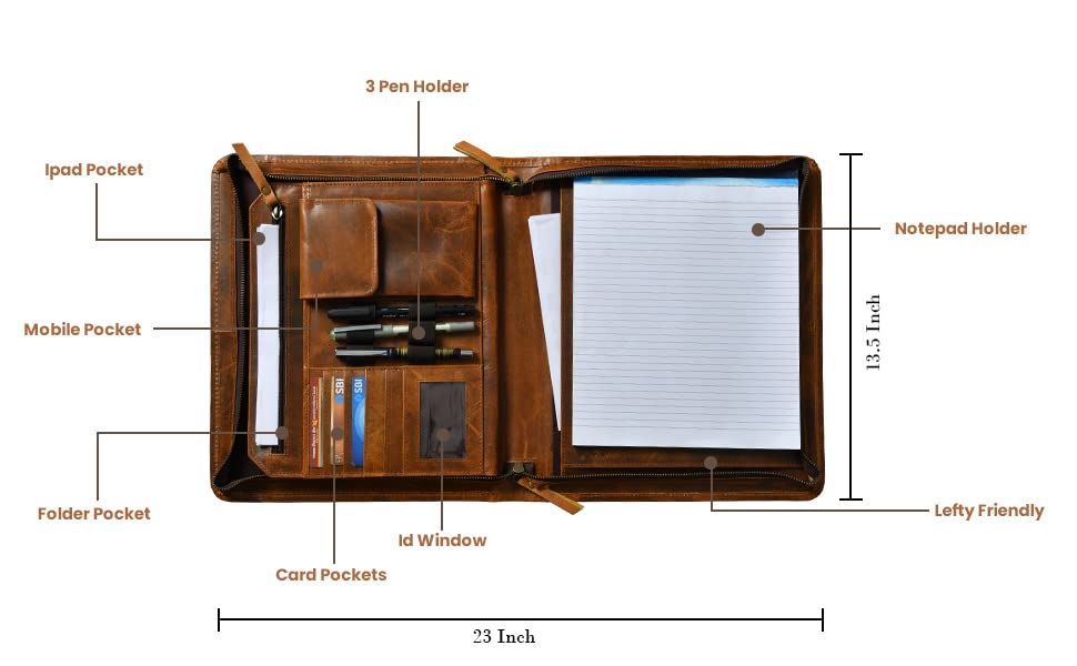 Jajmo Legacy Top Grain Leather Portfolio - Professional Business Padfolio & Document Organizer with Writing Pad for Men & Women