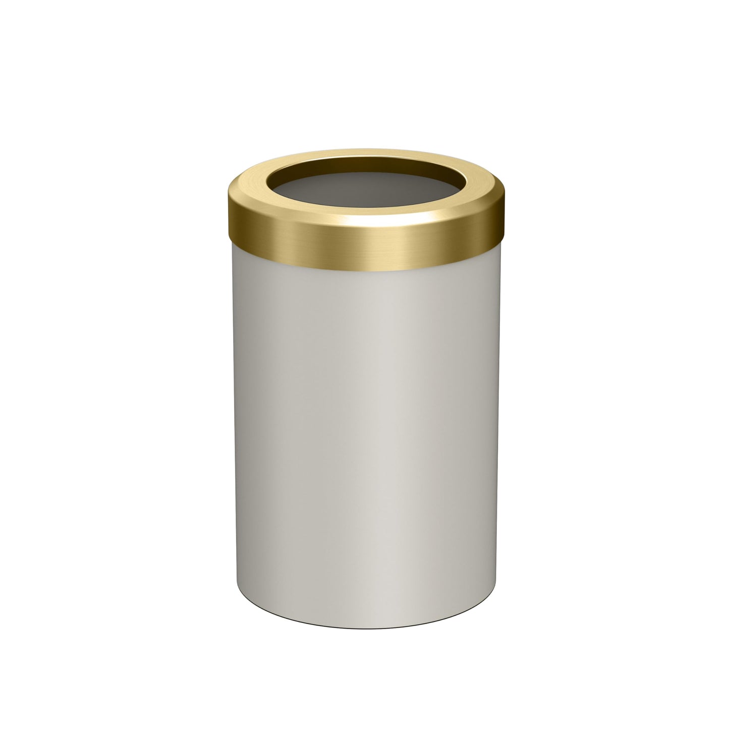 Gatco Modern Round Wastebasket, Matte Pearl and Brushed Brass Combo - Stainless Steel Trash Can with Removable Lid, Leakproof, 3 Gallon Capacity for Bathroom, Bedroom, Kitchen, or Office