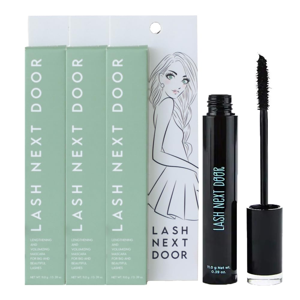 Lash Next Door Water Resistant Mascara Black Volume and Length - No Clump Volumizing Mascara for Thickening and Lengthening - Smudge Proof Lashes by Brooklyn and Bailey (3 Pack)