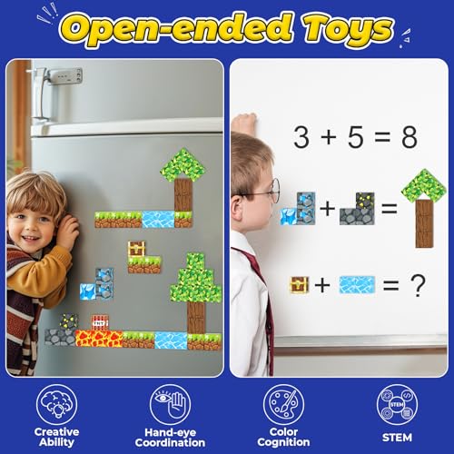 100PCS Magnetic Blocks -Build Mine Magnet World Forest & Lava Set, Magnet Building Toys for Kids Ages 5-7, STEM Sensory Toddler Toys for 3+ Year Old Boys & Girls, Creativity Birthday Gifts for Child