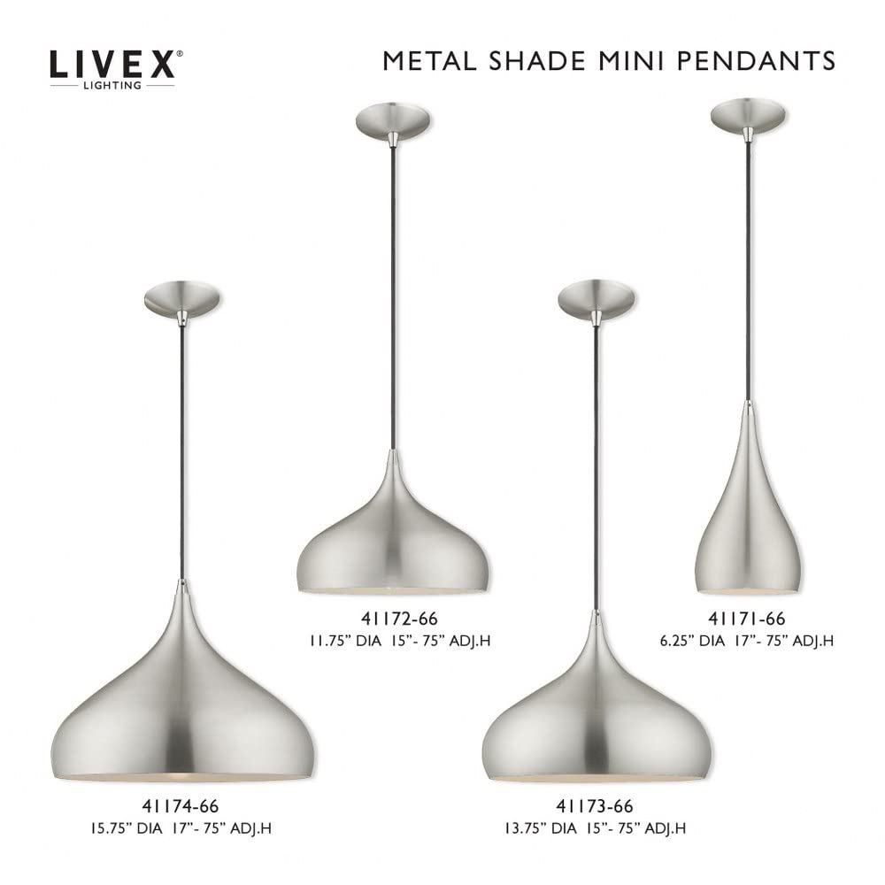 Livex Lighting 41172-69 Metal Shade - 11.75" One Light Mini Pendant, Shiny White Finish with Shiny White Metal/Gold Shade