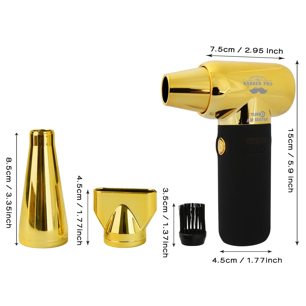 Compressed Air Duster - Electric Duster for Hair Barber, 3 Gear Mini Portable Jet Dry Air Blower, Cordless Vacuum Cleaner, for PC, Office,Salon, Fan, Laptop, Keyboard, Car -Black Gold