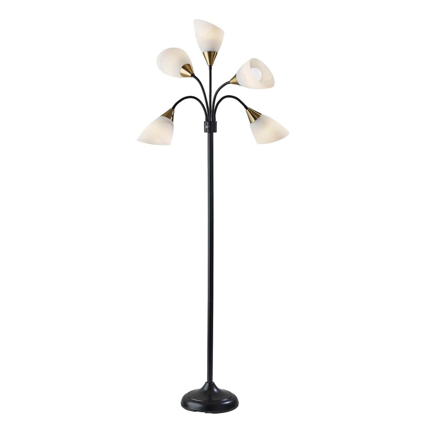 Adesso Floor Lamp with 5 Movable Shades & Adjustable Brightness – Perfect Lighting for Bedroom Decor, Beauty & Art Studio, Black