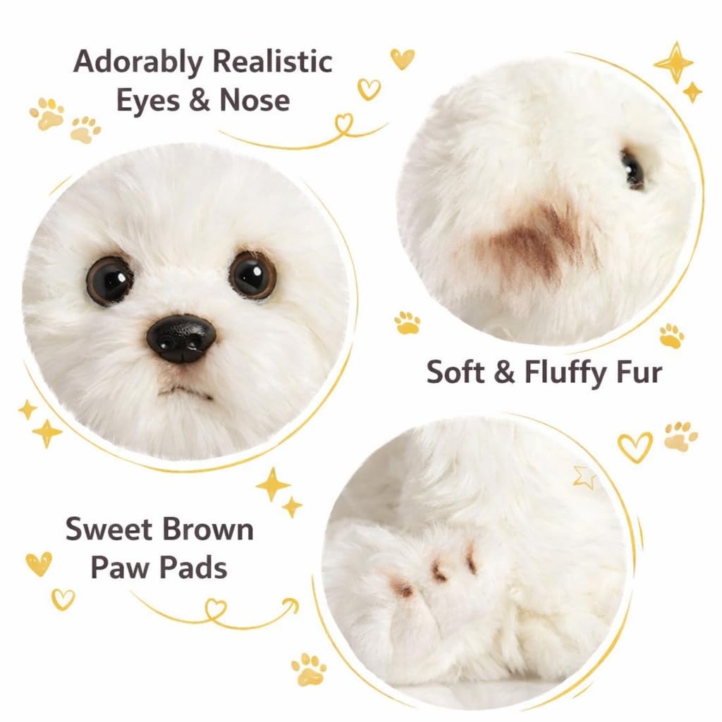 HollyHOME Maltese Stuffed Animal Realistic Maltese Dog Plush Toy Pet Gift for Kids 13 inches